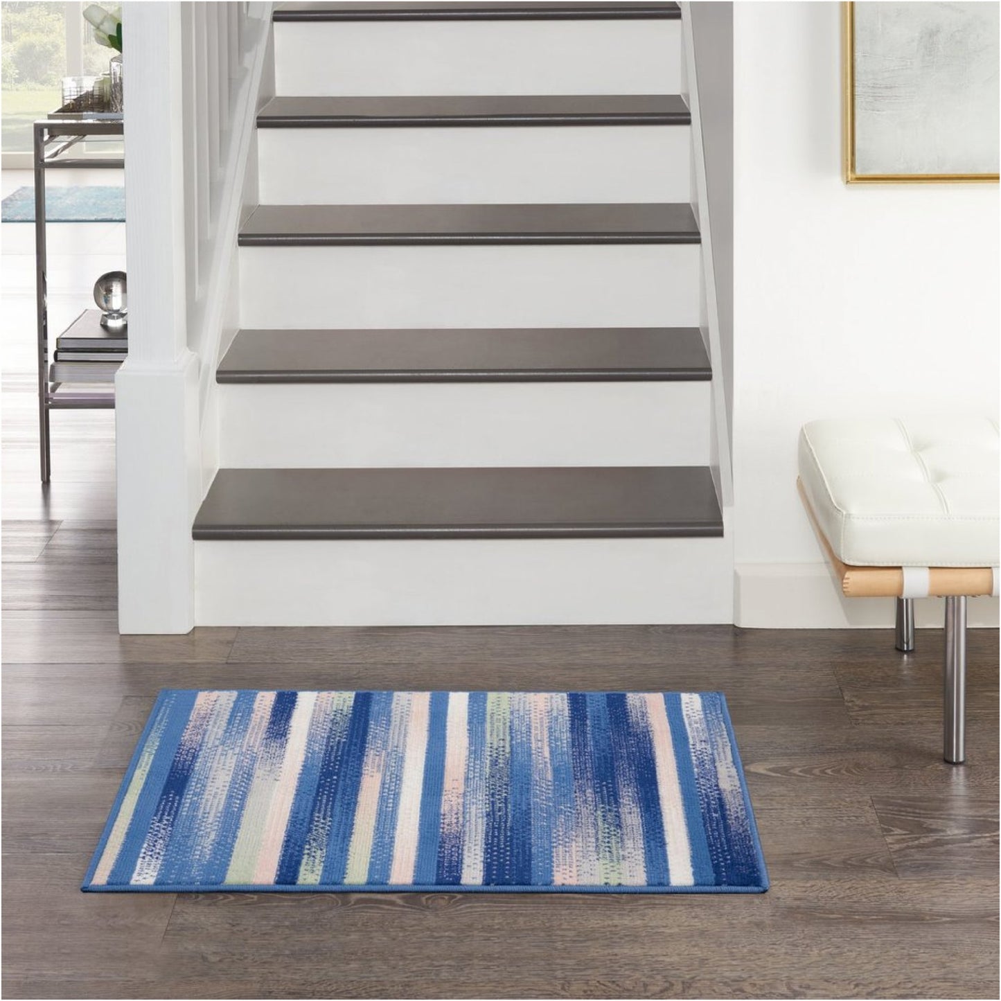 5' X 7' Blue And White Striped Dhurrie Area Rug