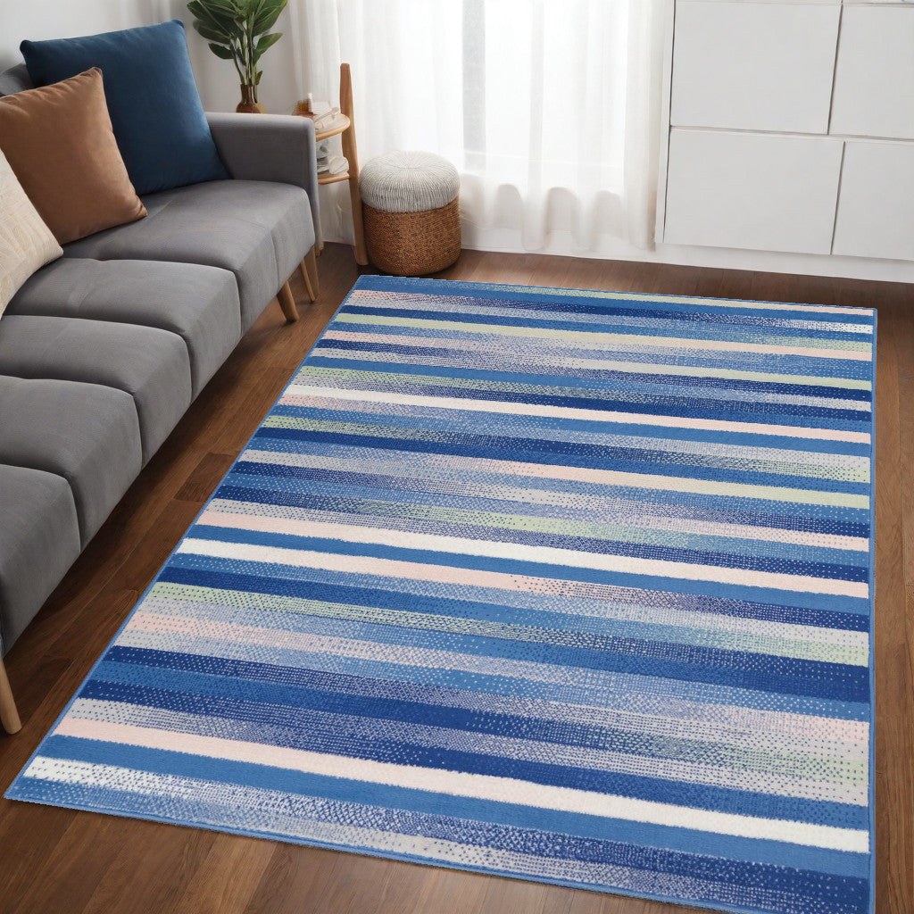 5' X 7' Blue And White Striped Dhurrie Area Rug