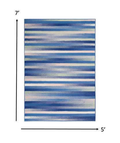 5' X 7' Blue And White Striped Dhurrie Area Rug