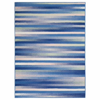 5' X 7' Blue And White Striped Dhurrie Area Rug