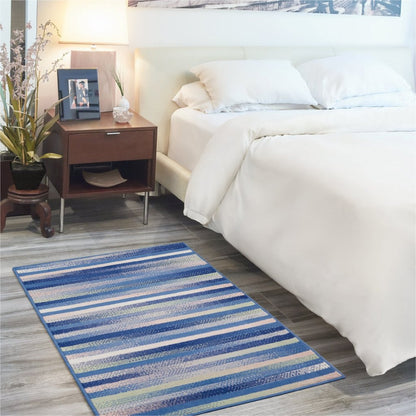 5' X 7' Blue And White Striped Dhurrie Area Rug