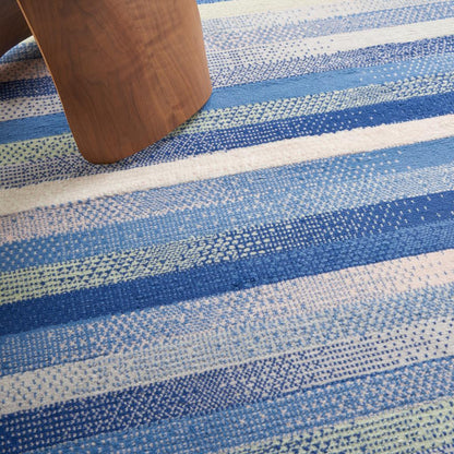 5' X 7' Blue And White Striped Dhurrie Area Rug