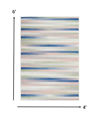 5' X 7' Navy Blue Striped Dhurrie Area Rug