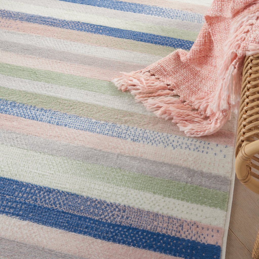 5' X 7' Navy Blue Striped Dhurrie Area Rug