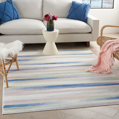 5' X 7' Navy Blue Striped Dhurrie Area Rug