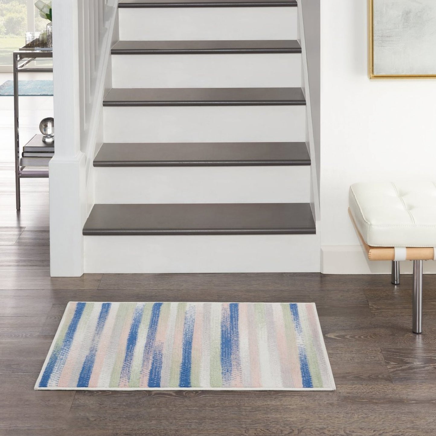 5' X 7' Navy Blue Striped Dhurrie Area Rug