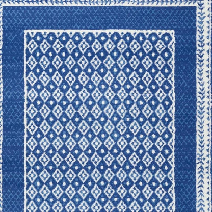 5' X 7' Blue And White Geometric Area Rug