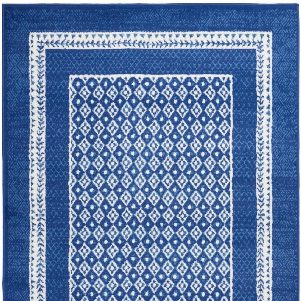 5' X 7' Blue And White Geometric Area Rug