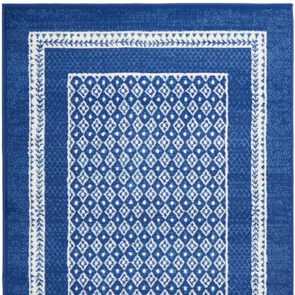 4' X 6' Blue And White Geometric Area Rug