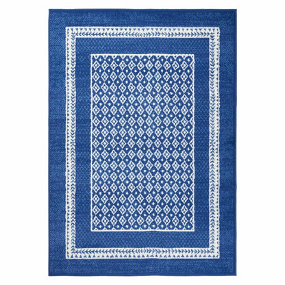 5' X 7' Blue And White Geometric Area Rug