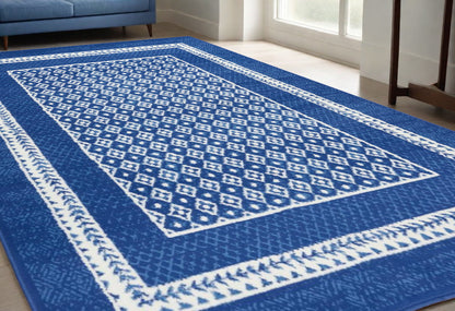 4' X 6' Navy Blue Geometric Dhurrie Area Rug