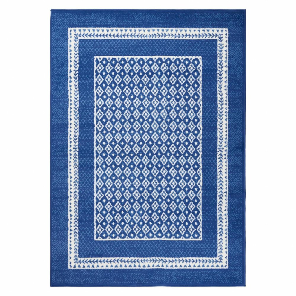 5' X 7' Blue And White Geometric Area Rug