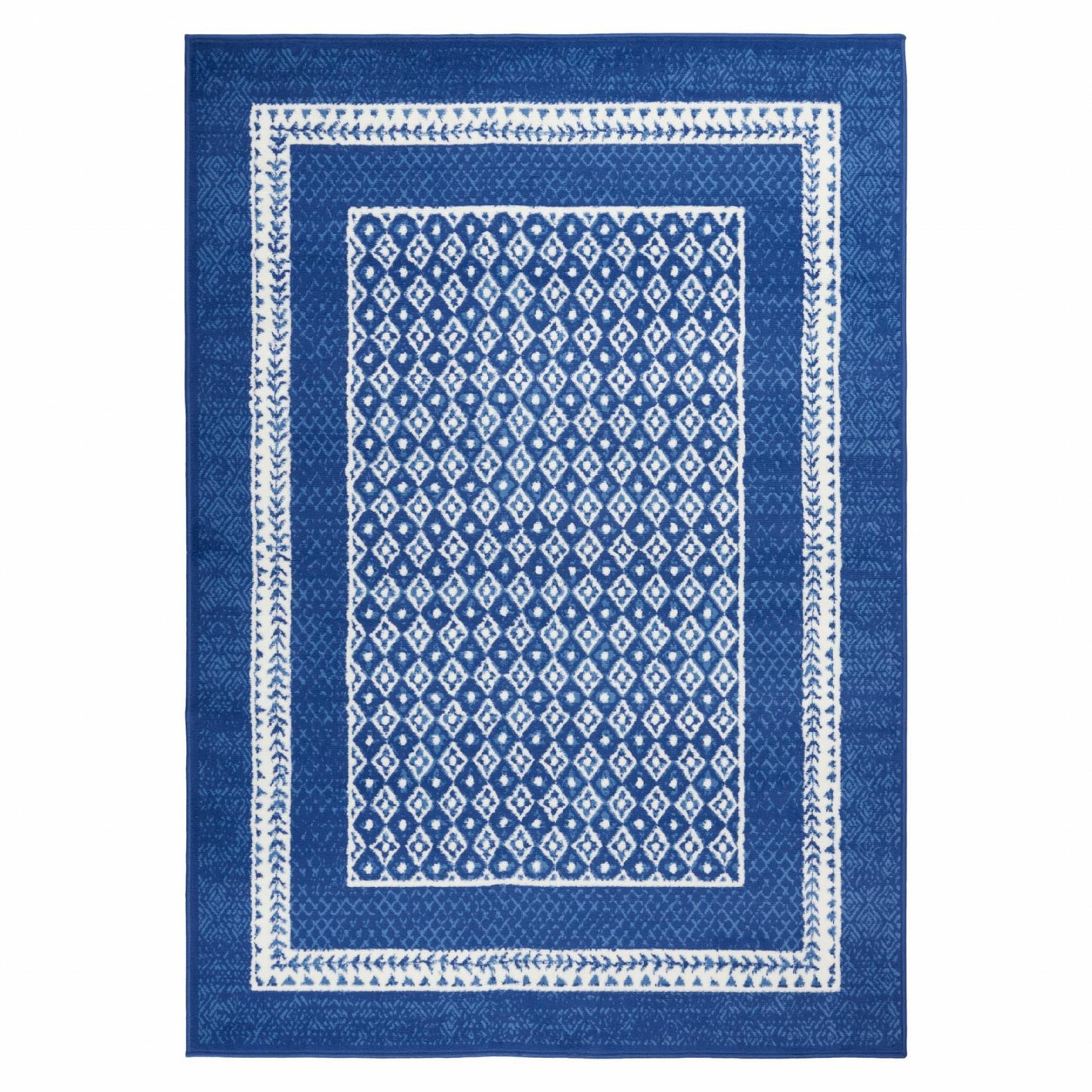 4' X 6' Navy Blue Geometric Dhurrie Area Rug