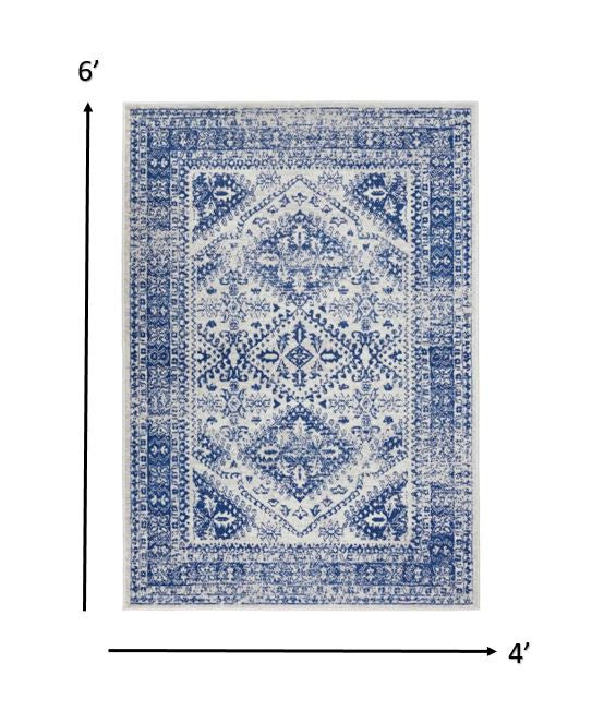 5' X 7' Navy Blue Geometric Dhurrie Area Rug