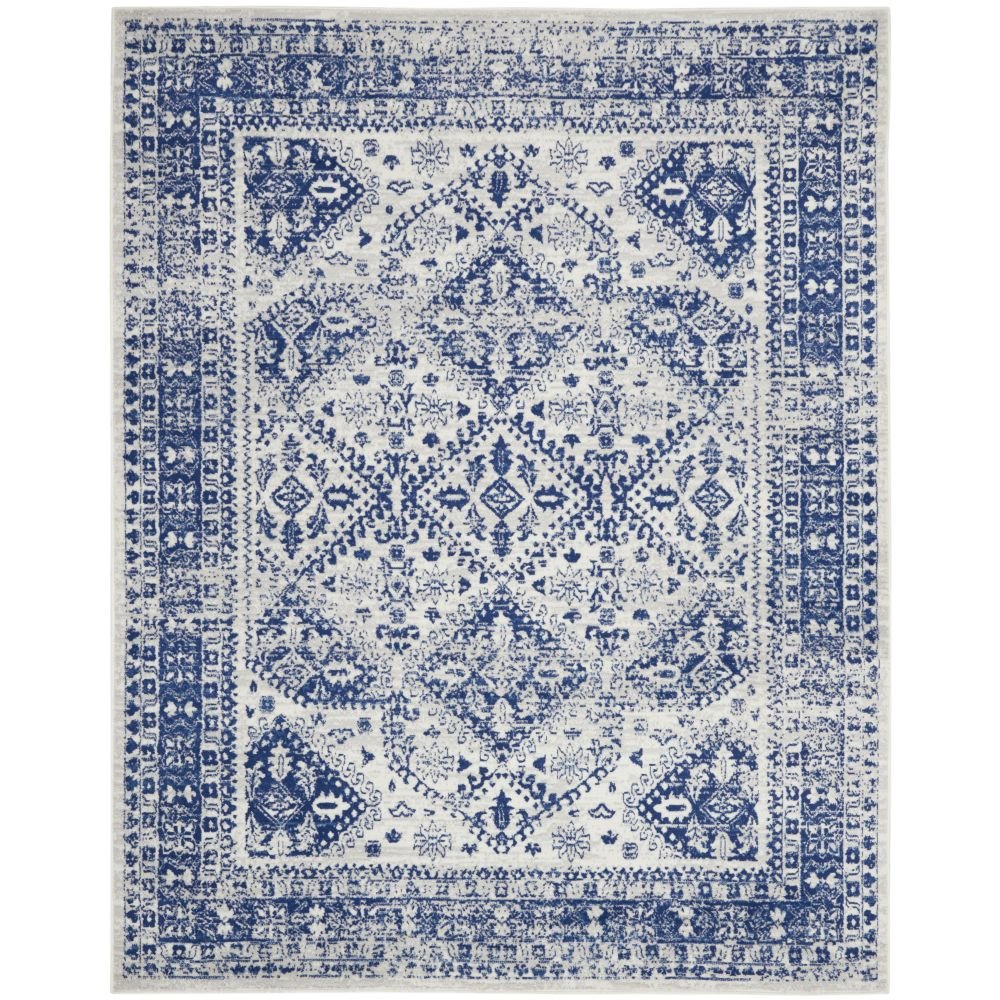 4' X 6' Ivory And Blue Geometric Distressed Area Rug