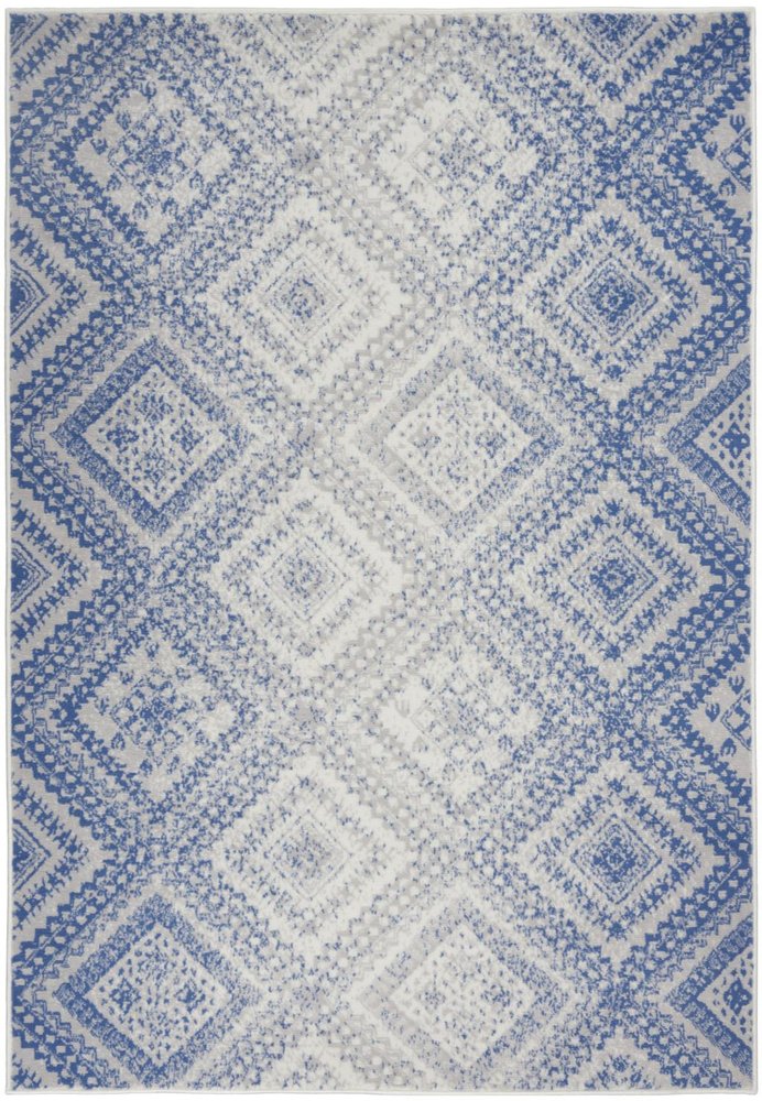 6' X 9' Ivory And Blue Geometric Area Rug