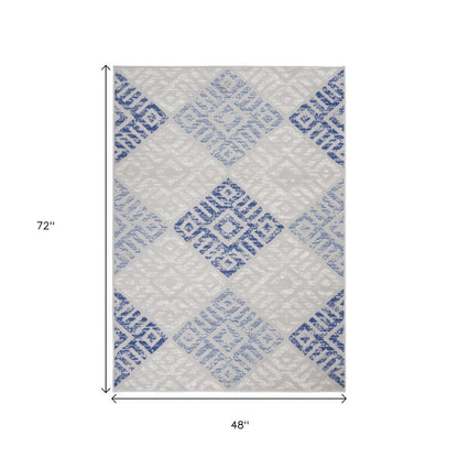 5' X 7' Blue And Gray Geometric Area Rug