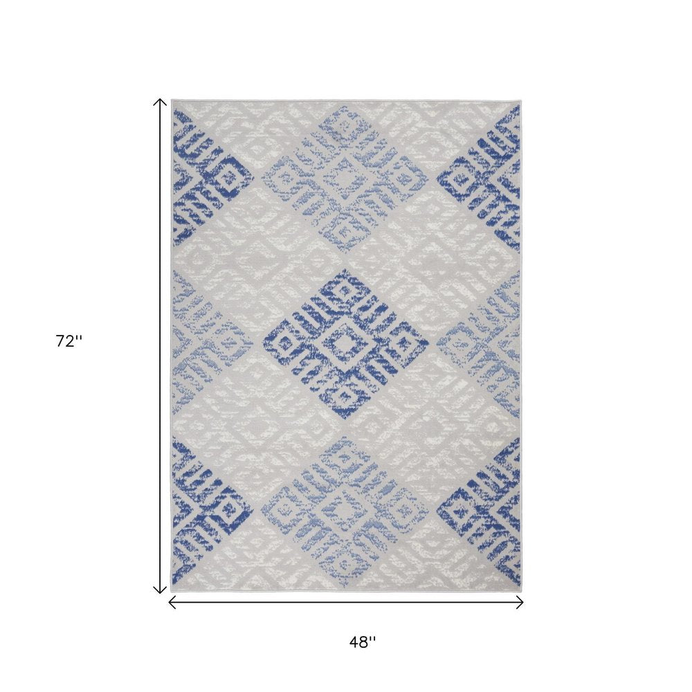 4' X 6' Blue And Gray Geometric Area Rug