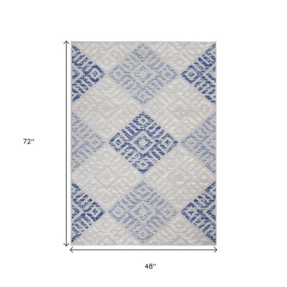 4' X 6' Blue And Gray Geometric Area Rug