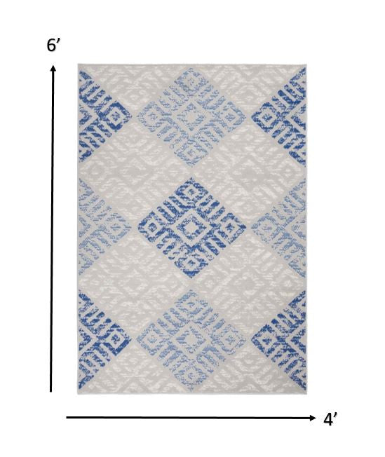 5' X 7' Blue Gray Geometric Dhurrie Area Rug