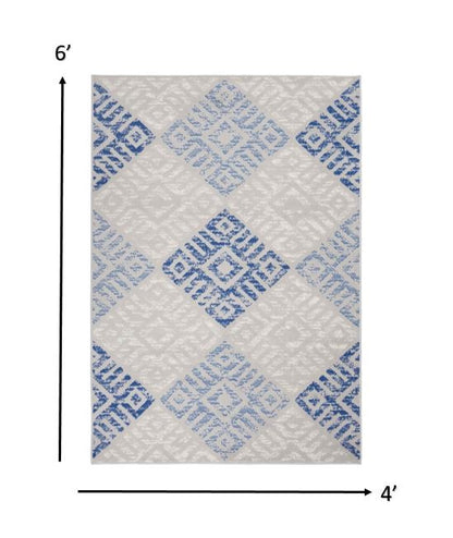 5' X 7' Blue Gray Geometric Dhurrie Area Rug