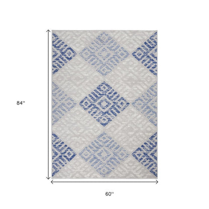 5' X 7' Blue And Gray Geometric Area Rug