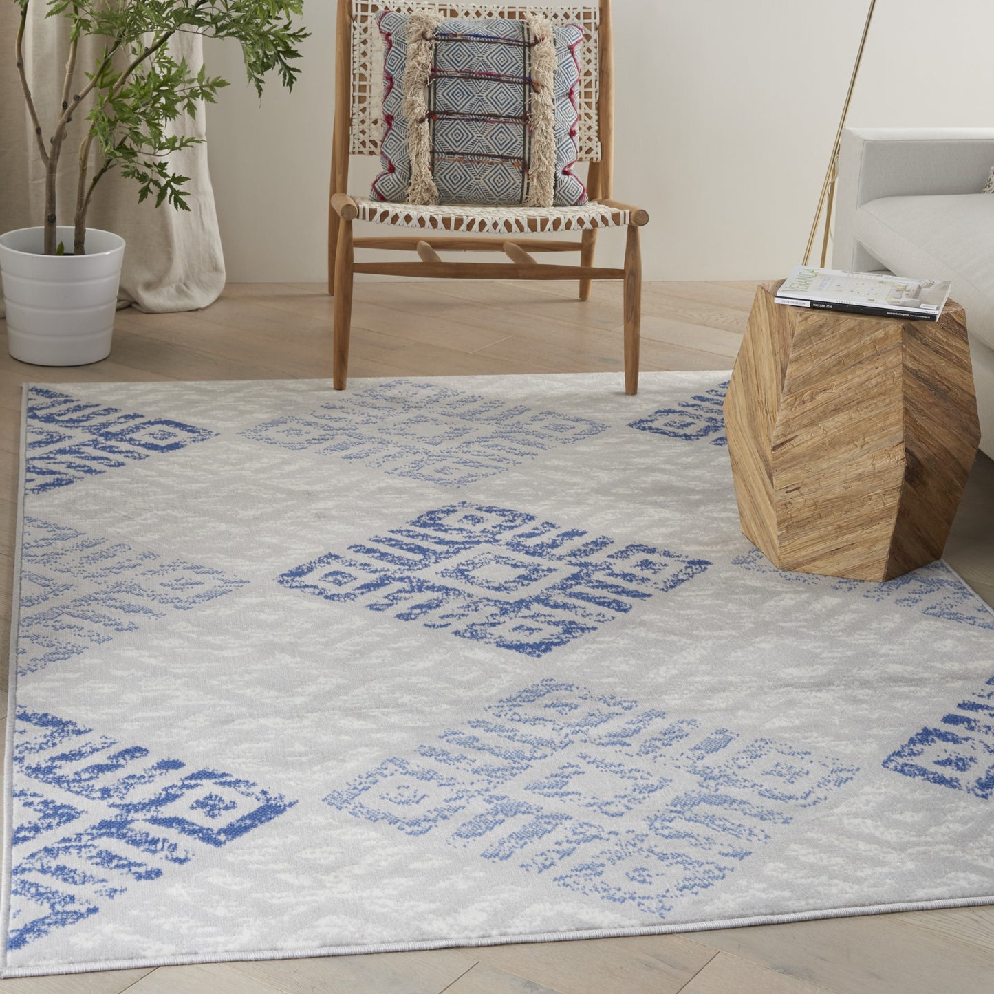 5' X 7' Blue Gray Geometric Dhurrie Area Rug