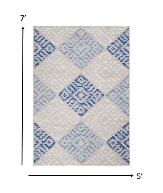 5' X 7' Blue Gray Geometric Dhurrie Area Rug