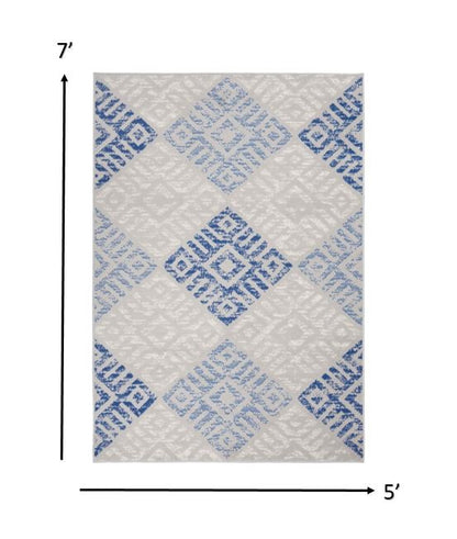 5' X 7' Blue Gray Geometric Dhurrie Area Rug