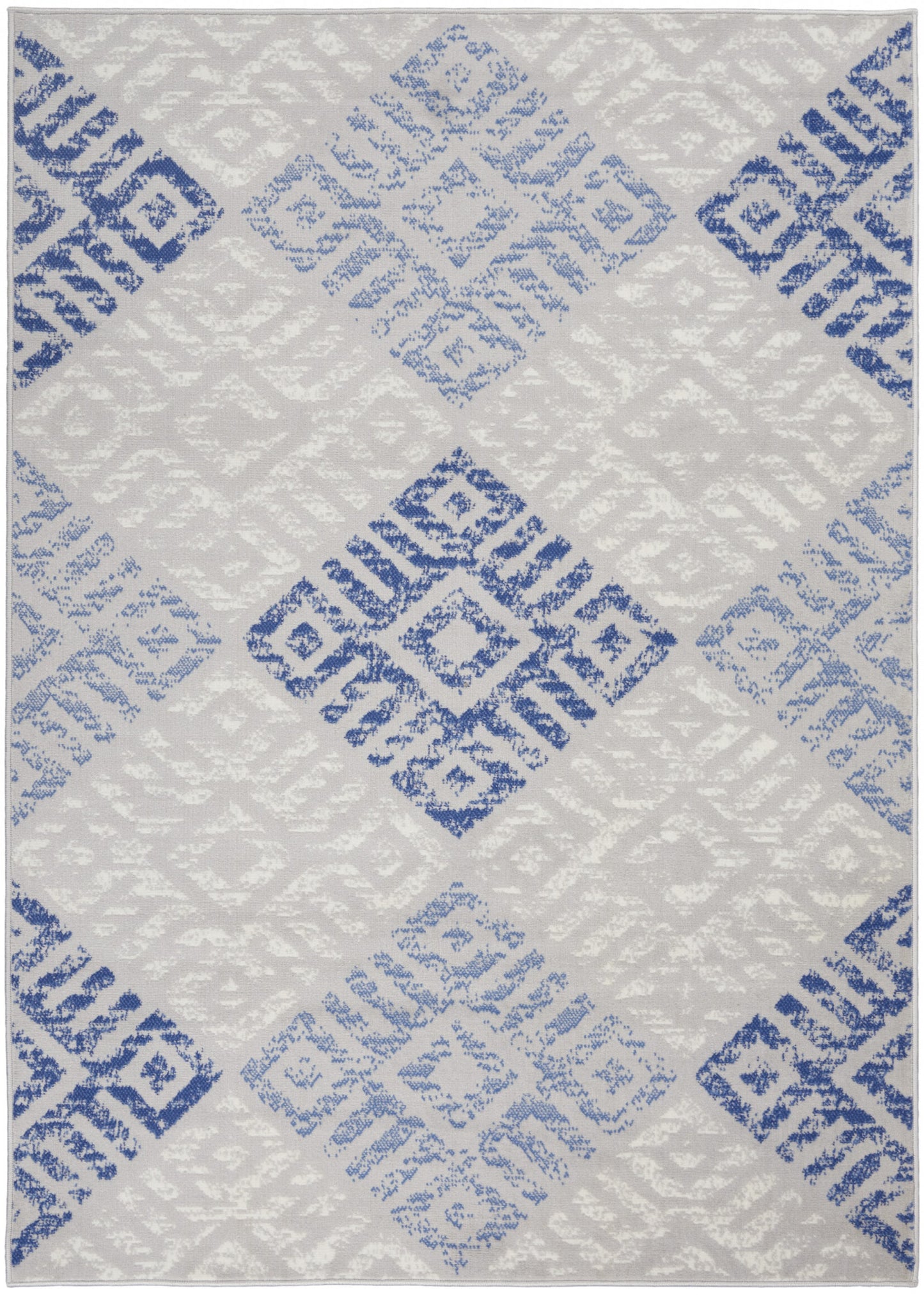 5' X 7' Blue Gray Geometric Dhurrie Area Rug