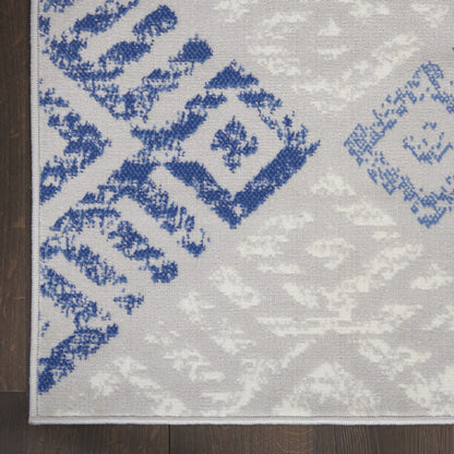 5' X 7' Blue Gray Geometric Dhurrie Area Rug