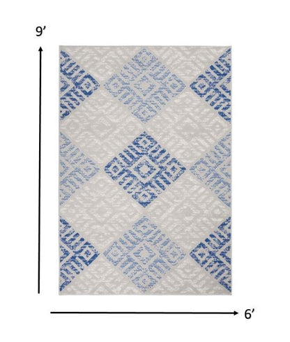 5' X 7' Blue Gray Geometric Dhurrie Area Rug