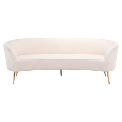 86" White Polyester Sofa With Gold Legs