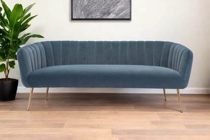 70" Gray Velvet Sofa With Gold Legs