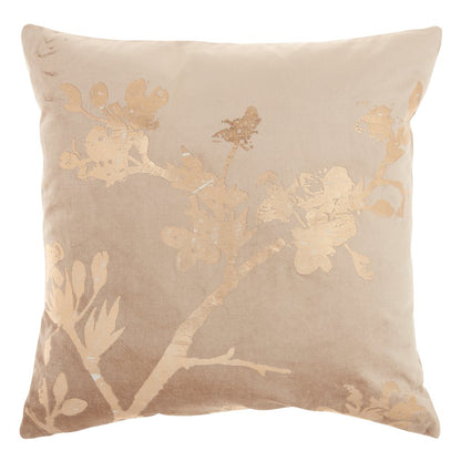 Pink Accent Throw Pillow With Rose Gold Floral Design