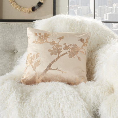 Pink Accent Throw Pillow With Rose Gold Floral Design