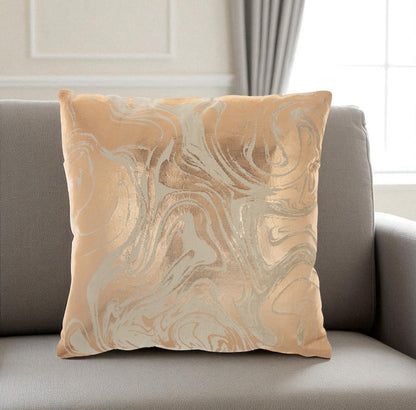 Pink Accent Throw Pillow With Rose Gold Swirl Design