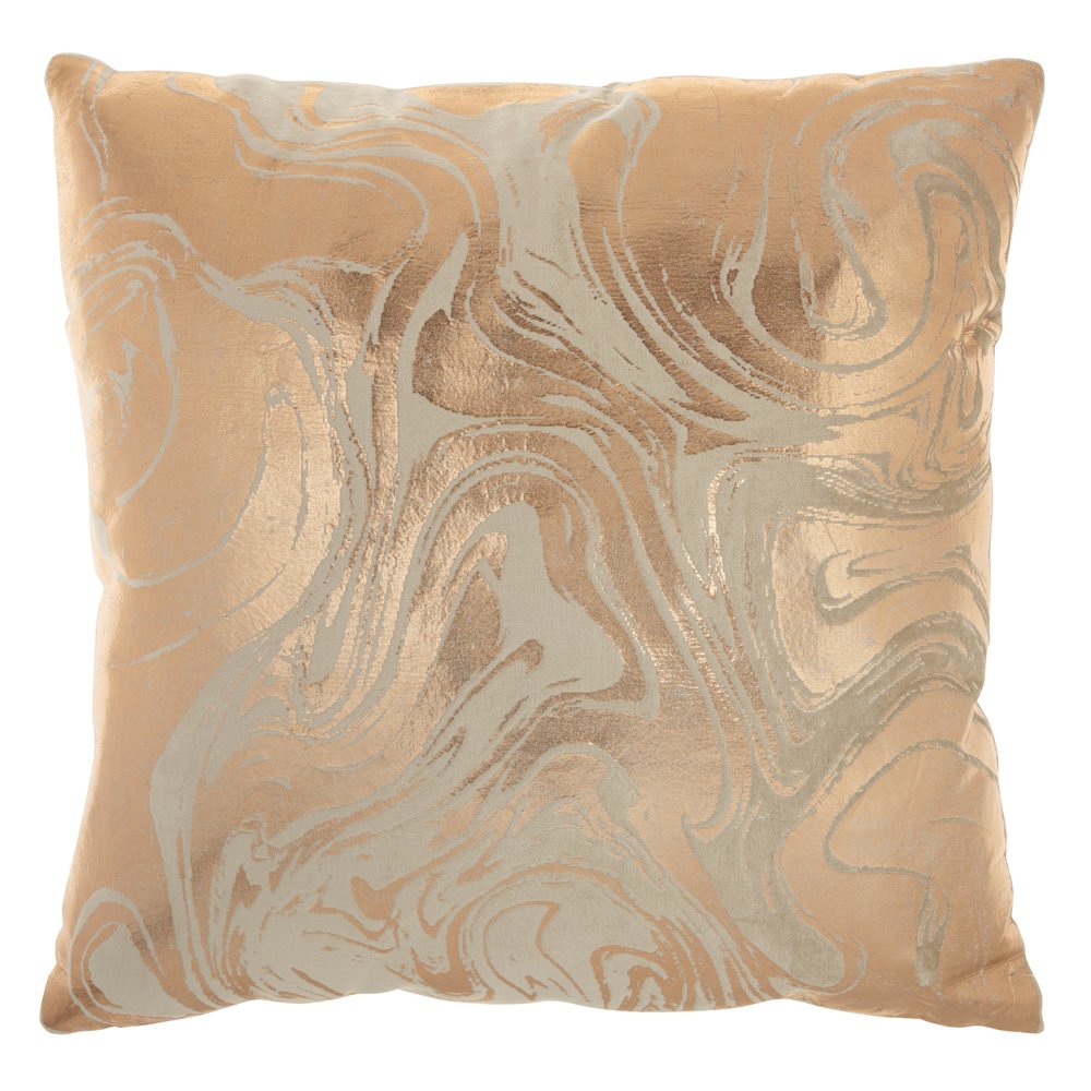 Pink Accent Throw Pillow With Rose Gold Swirl Design