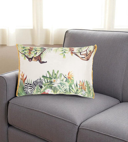 14" X 20" Green And White Cotton Throw Pillow