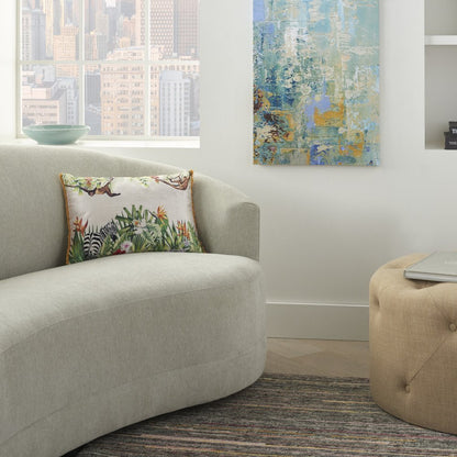 14" X 20" Green And White Cotton Throw Pillow