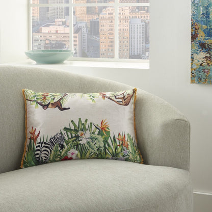 14" X 20" Green And White Cotton Throw Pillow