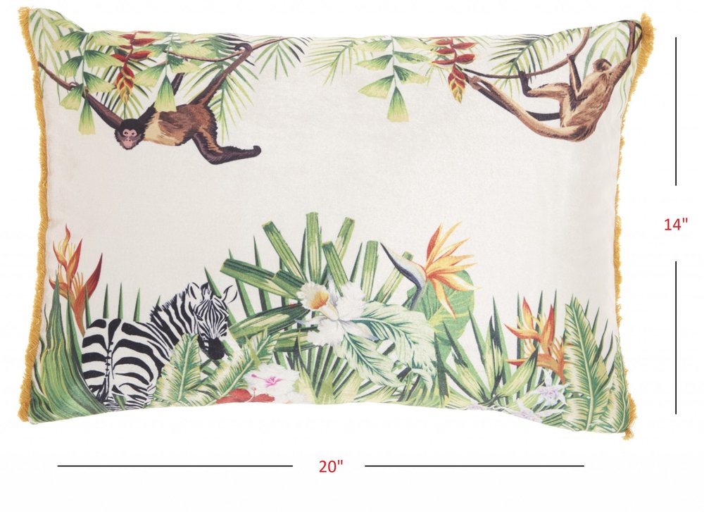 14" X 20" Green And White Cotton Throw Pillow