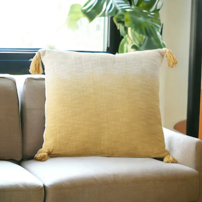 22" Yellow Ombre Tasseled Throw Pillow