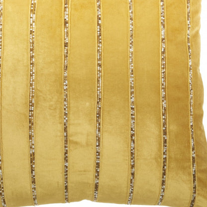 20" Glam Gold Striped Velvet Throw Pillow With Sequins