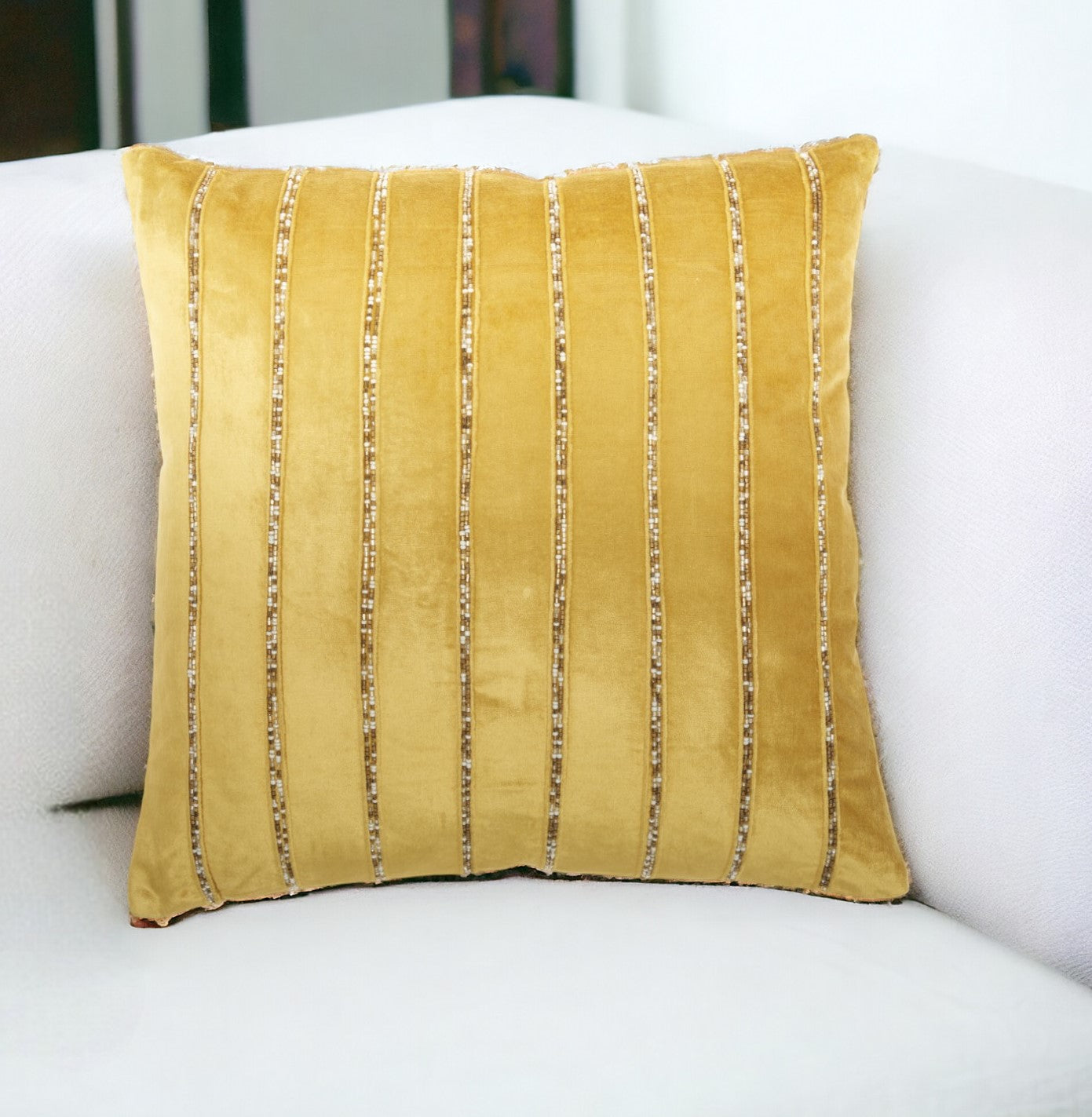 20" Glam Gold Striped Velvet Throw Pillow With Sequins