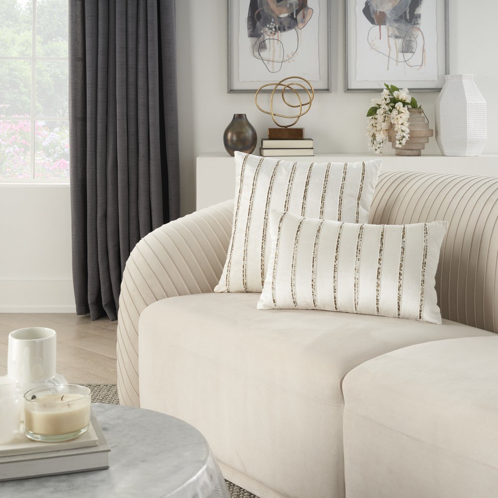 Glam Ivory And Gold Accent Throw Pillow With Beaded Details