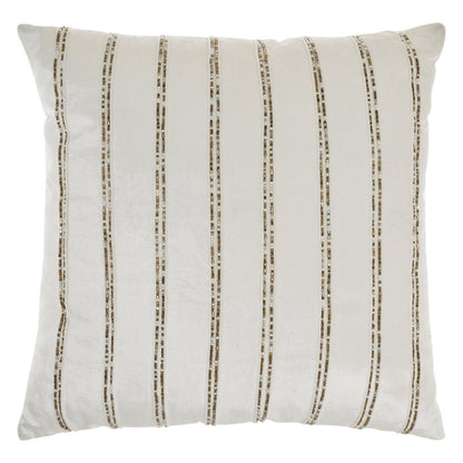 Glam Ivory And Gold Accent Throw Pillow With Beaded Details