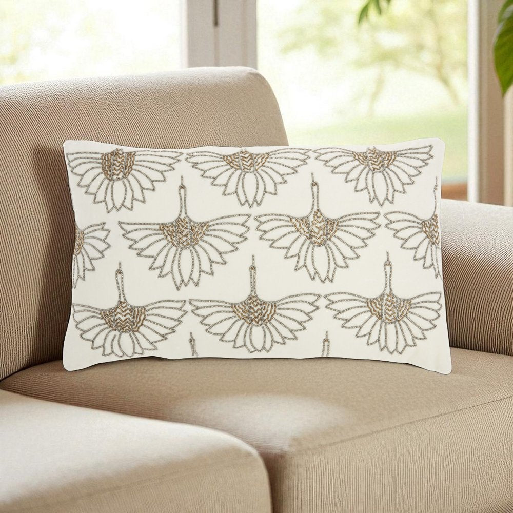 12" X 20" Ivory Cotton Throw Pillow