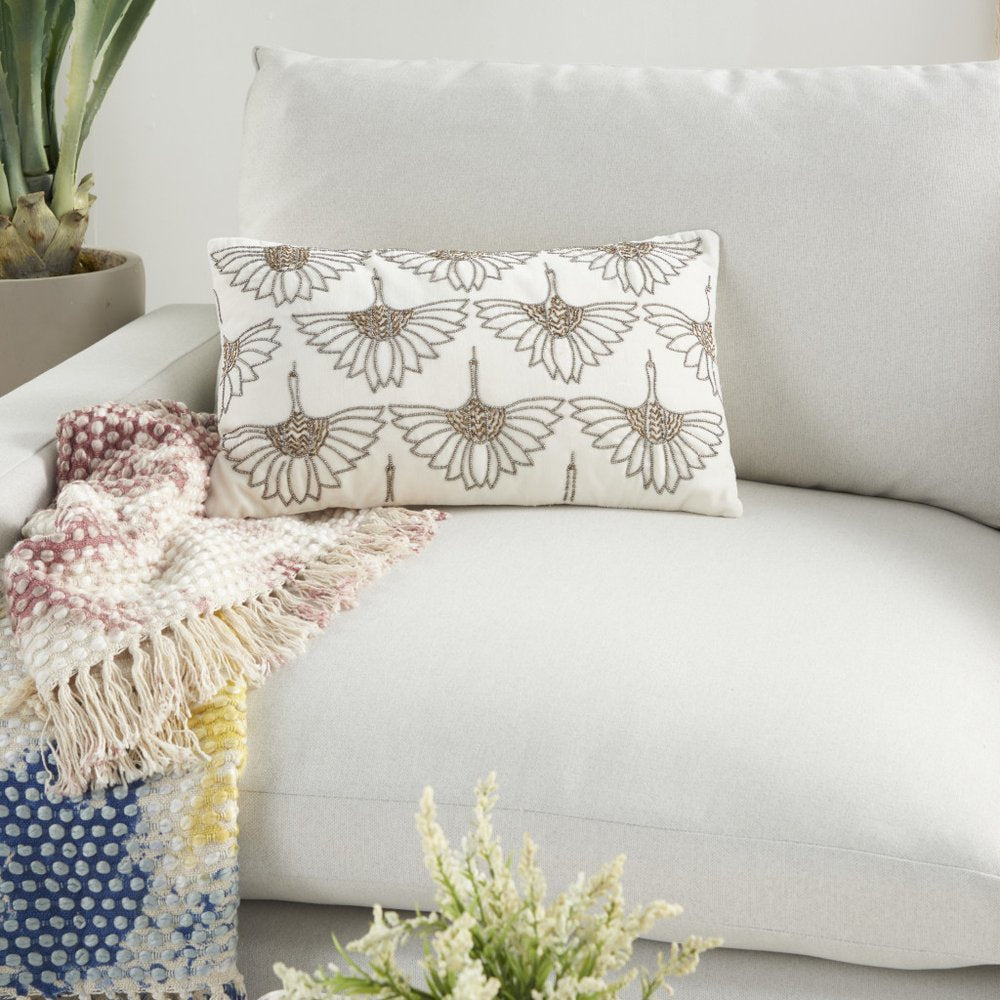 12" X 20" Ivory Cotton Throw Pillow