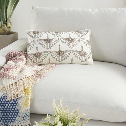 12" X 20" Ivory Cotton Throw Pillow